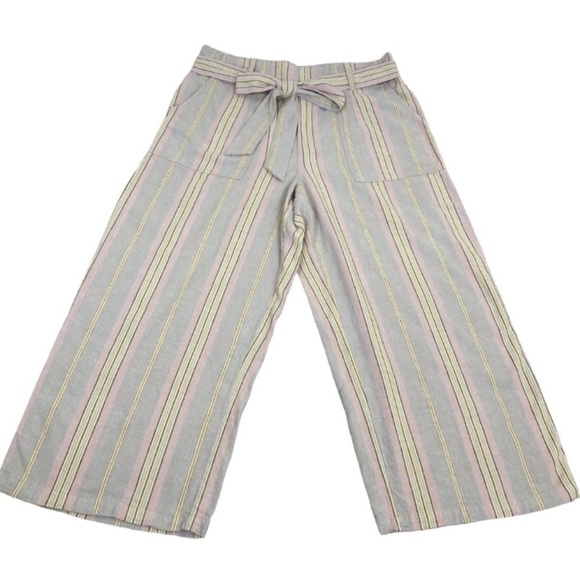 American Eagle Linen Blend Striped High Waisted Wide Leg Pants Vacation Wear XL - Picture 8 of 16